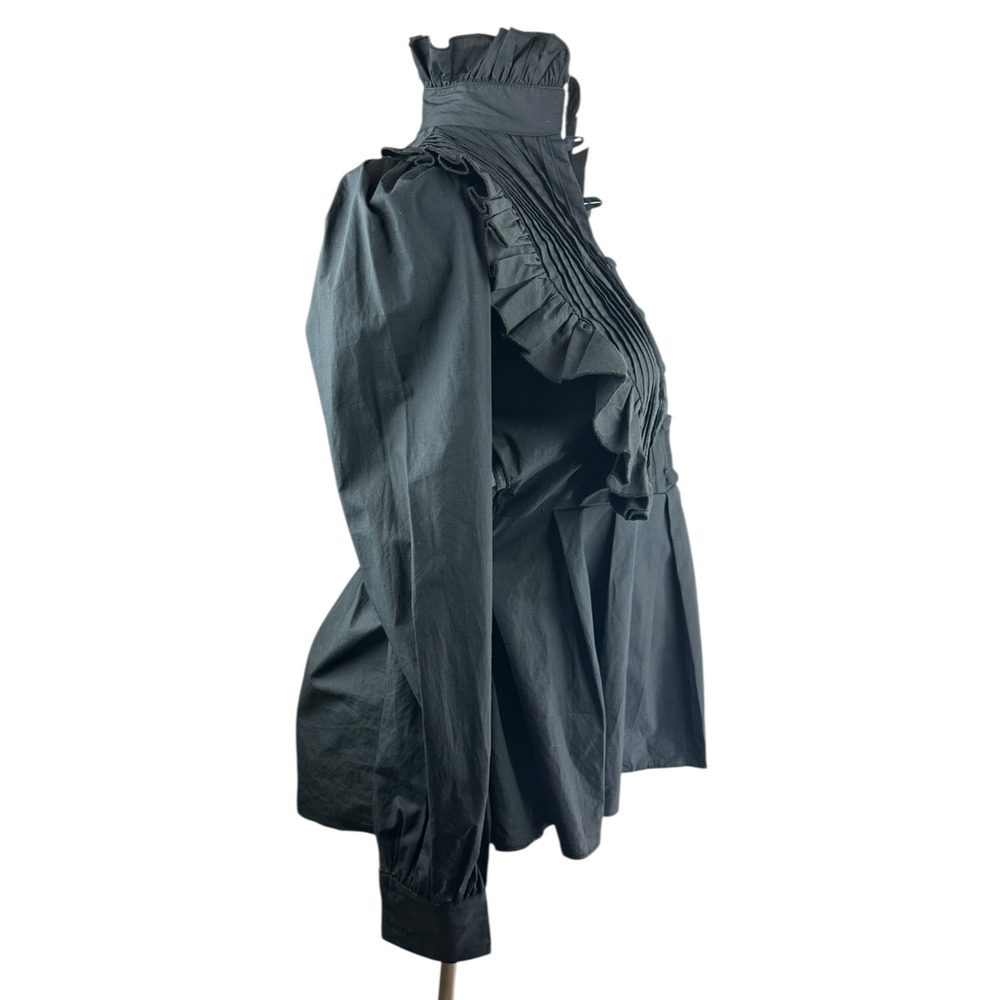 *Flawed* Victorian Choice Black Blouse Steampunk Witchy Goth Button Top Medium - Picture 13 of 16